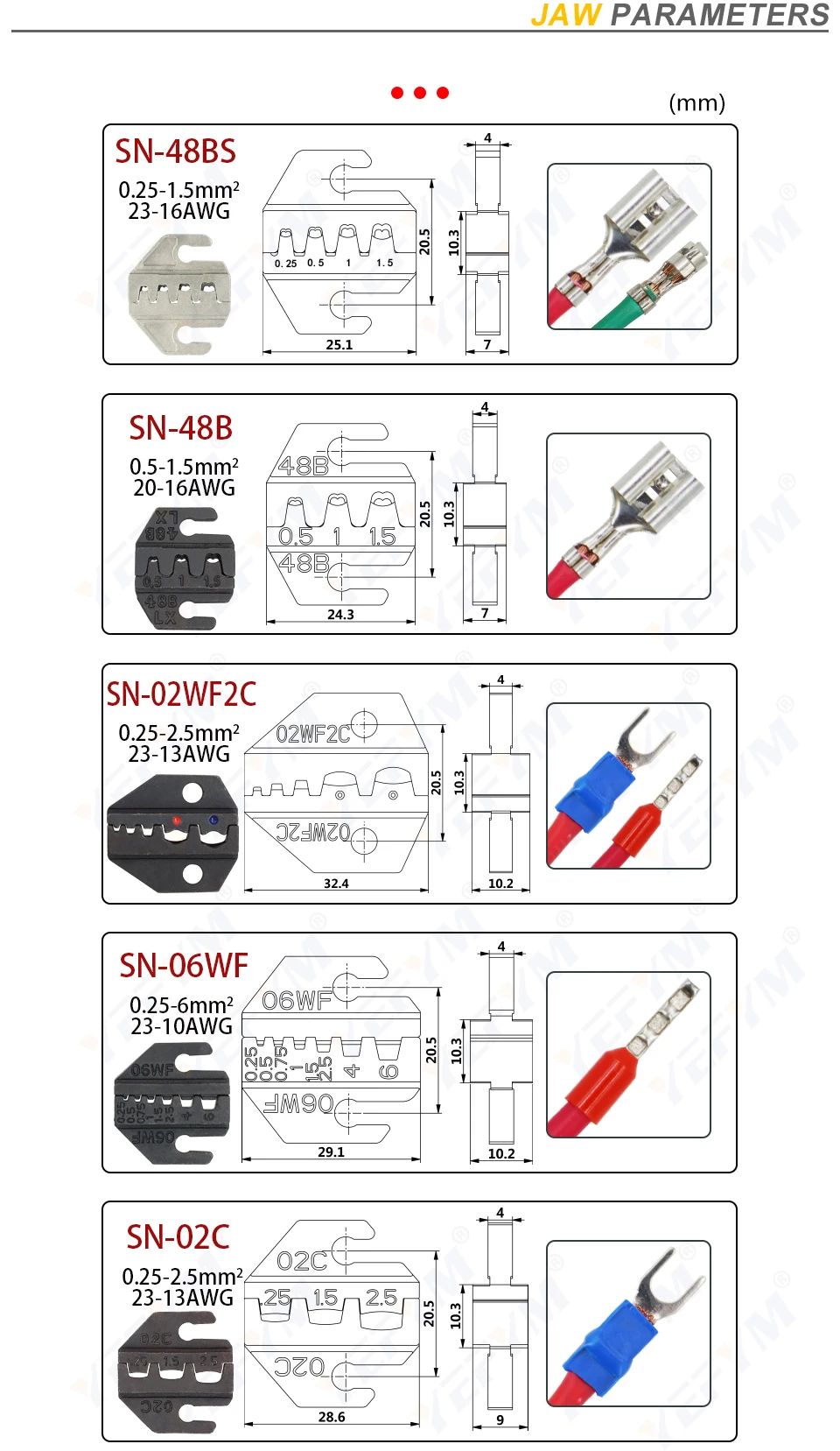 Crimpzange SN-48BS(=SN-48B+SN-28B) Mehr Backen für 2,8 4,8 6,3 VH3,96/Rohr/Isolierklemmen Elektrische Klemme Min. Werkzeuge – Detail 11