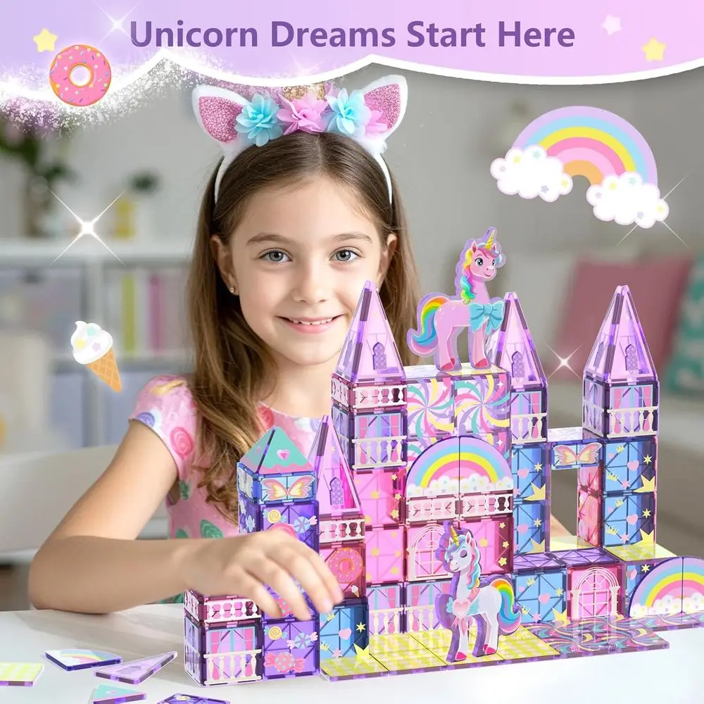 Unicorn Magnetic Building Blocks - STEM Educational Toys for Kids Ages 3-8, Ideal Gift for Toddlers & Preschoolers