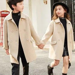 Girls Wool Coat Jacket Outerwear 2022 Vintage Warm Thicken Plus Velvet Winter Autumn Cotton School Teenagers Children's Clothing