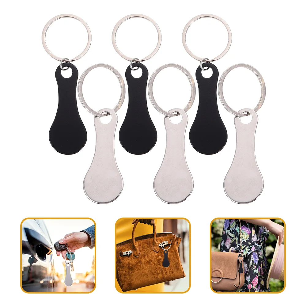 6 Pcs Cart Token Metal Keychain Ring Bag Pendant Charms Shopping Holder for Change Backpack