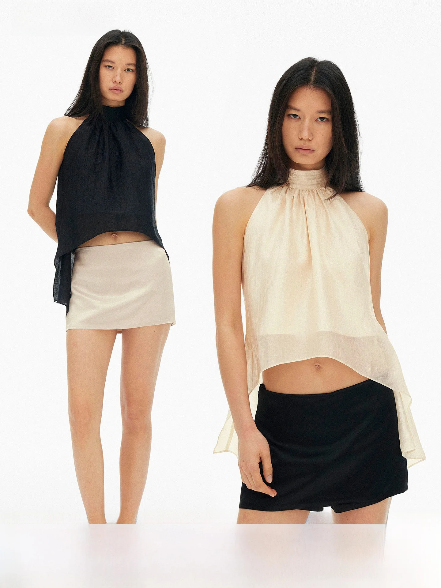 

AFTADAWN High Collar Sleeveless Vest Hanging Neck A-Line Irregular Hem Acetate Texture Women's Summer Short Pure Color Top