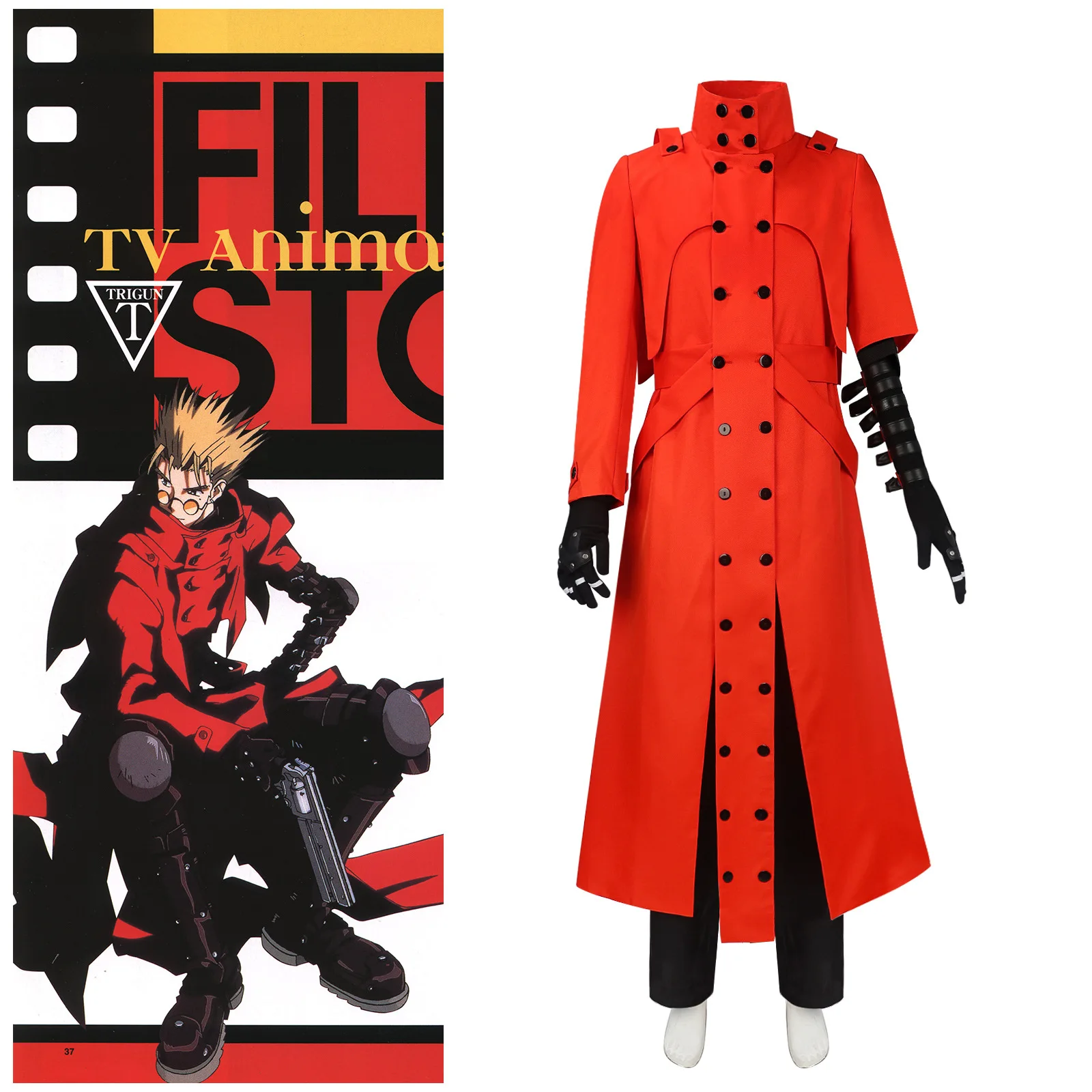 Anime Trigun Cosplay Costume Vash The Stampede Red Windbreaker Pants Glasses Gloves Wristband Set Halloween Performance Costume