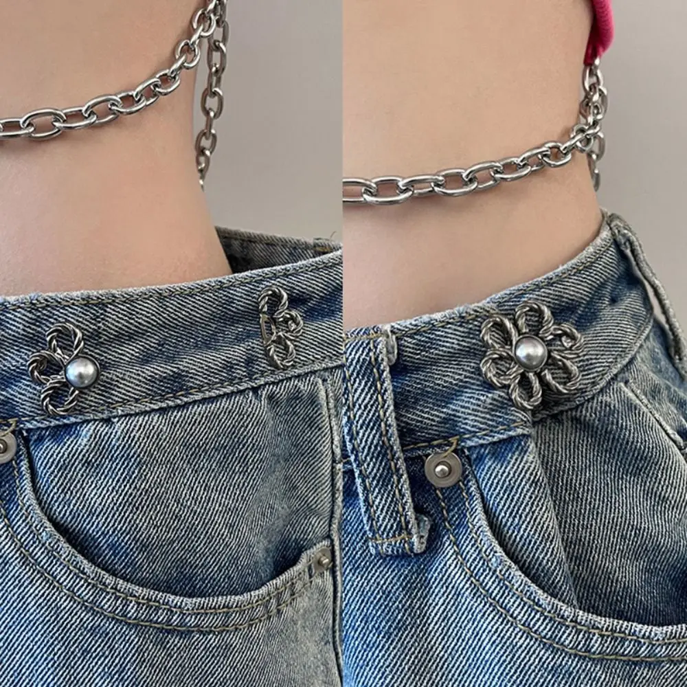Alloy Flower Pants Button Tightener Waist Buckle Button Clasps Flower Jean Fit Tighten Buckles Waist Clip Golden Blonde