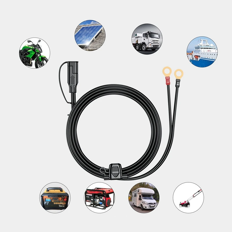 12-24V 18AWG SAE 2 Pin Quick Disconnect To O Ring Terminal Harness Connecter Cord Connector Cable For Battery Charger