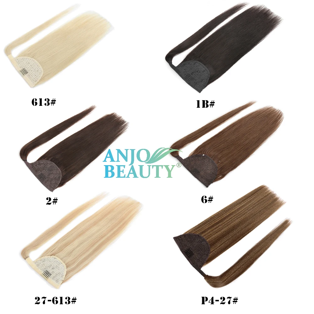 Coletas rectas de cabello humano, Clips de extensión de cabello humano brasileño Remy, envoltura alrededor, cordón, ropa para la cabeza, cola de