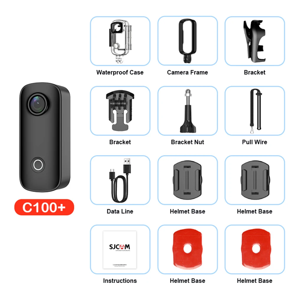 SJCAM C100 Mini 4K Action Camera POV Duim Body Camera Lichtgewicht Magnetische Camera 30M Onderwater Vlog 8x Zoom Loop Recording
