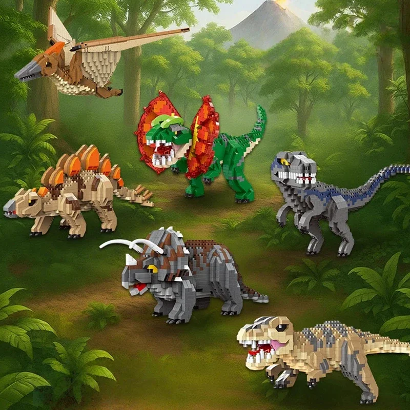 

Dinosaur Series Building Blocks Tyrannosaurus Rex Pterosaur Triceratops Assembly Toys DIY Model Bricks Kids Adults Decor Gifts