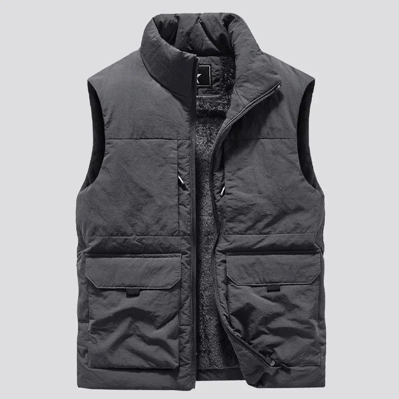 Men's Vests for Fall Winter Padded and Thickened Workwear Jacket Multi-pocket Stand-up Collar Undershirt Men's Outdoor Shoulder