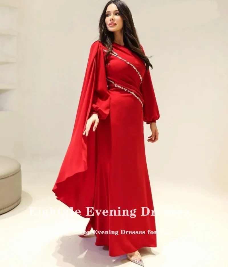 فستان سهرة عربي Eightale مطرز بأكمام طويلة بطول الأرض فستان حفلات مخصص لحفلات الزفاف رداء إسلامي De Soirée