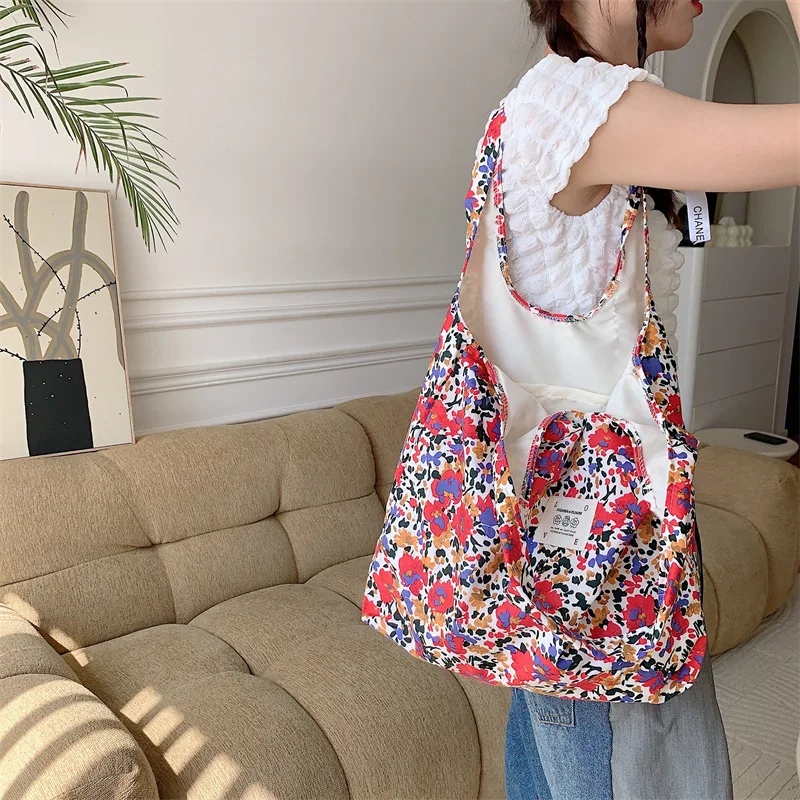 Youda-Bolsa de ombro de algodão floral vintage para mulheres, bolsa simples, grande, com capacidade casual, sacolas compradoras, estilo novo