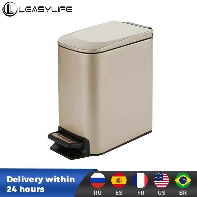 

Rectangular Narrow Stainless Steel Foot Step Trash Can Gold Wastebasket Garbage Container Foot Pedal Bin for Bathroom Toilet