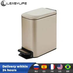 Rectangular Narrow Stainless Steel Foot Step Trash Can Gold Wastebasket Garbage Container Foot Pedal Bin for Bathroom Toilet