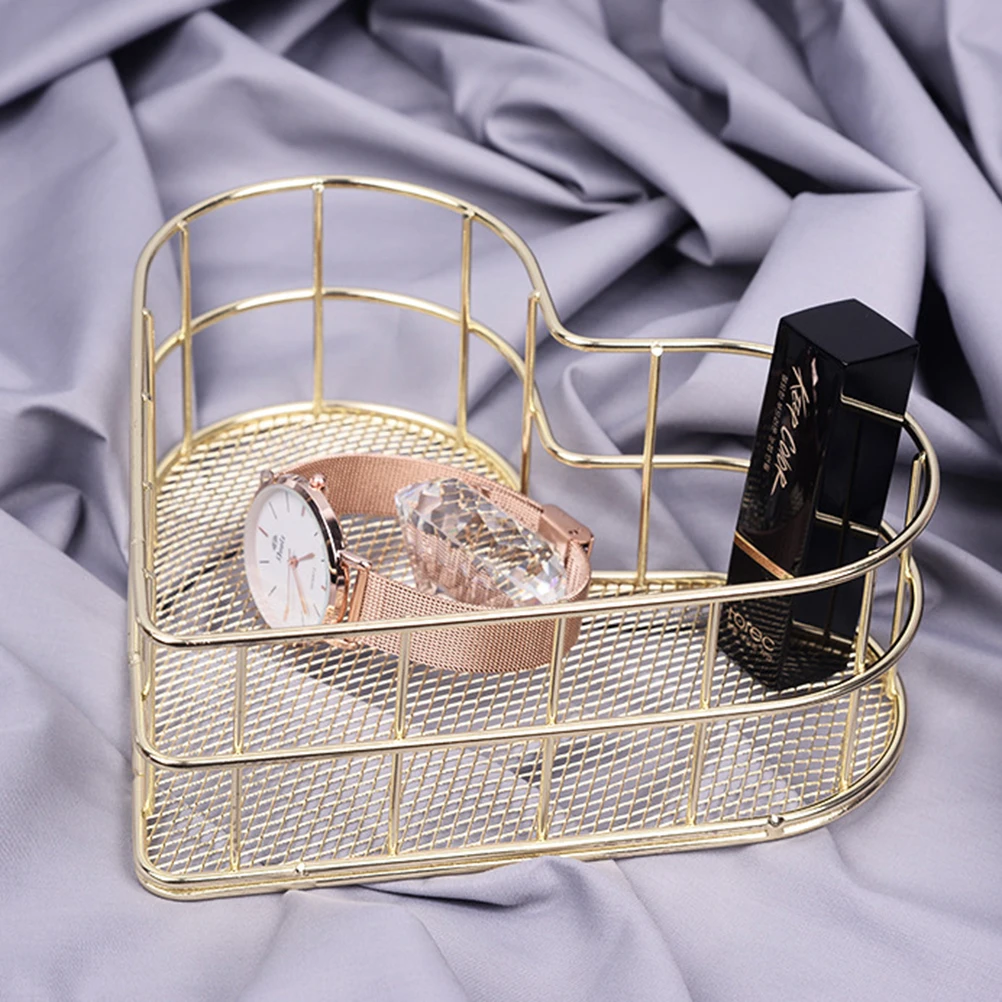 

Heart Shape Wrought Iron Storage Basket Jewelry Tray Organizer Extra Large Vanity Perfume Platter Sturdy Desktop Document Holder