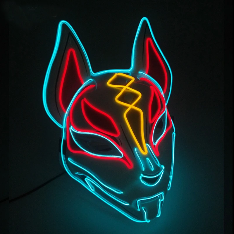 Halloween LED Fox Mask Full Face maschera luminosa incandescente Cosplay Party Supplies uomo donna Mascara Neon Light Mask Costume puntelli