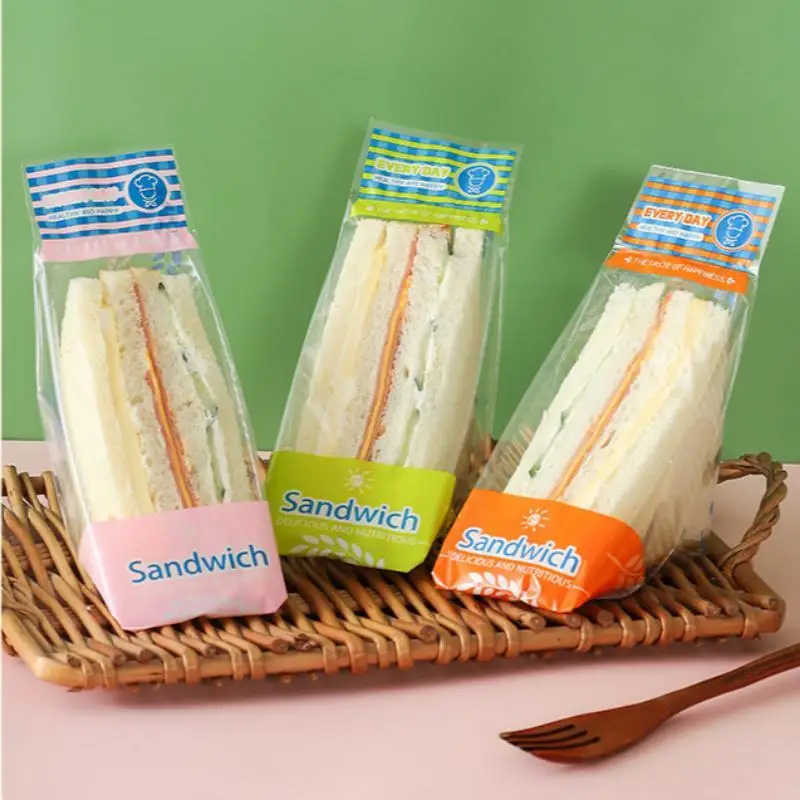 New 100Pcs Transparent Plastic Disposable Triangle Sandwich Bags Easy Tear Bread Wrappers Wedding Snack Packaging Bags