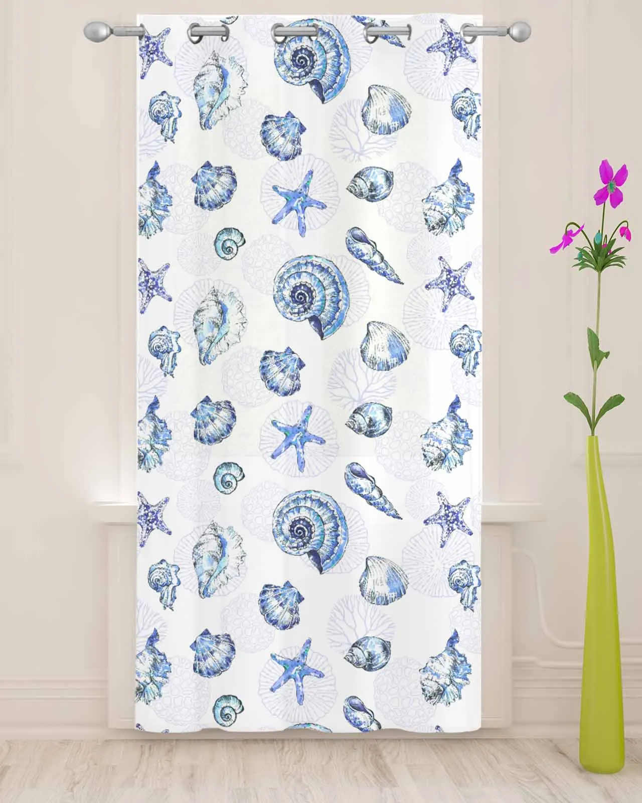 Starfish And Shell Coral Retro Sheer Curtains For Living Room Window Transparent Voile Tulle Cortinas Drapes Home Decor