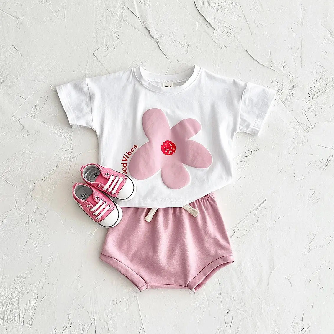 

Summer Newborn Boys Baby Set Ripple Flower Pattern Short Sleeved T-shirt+Beach Shorts Cotton Casual Girls Clothing Suit 0-3Y