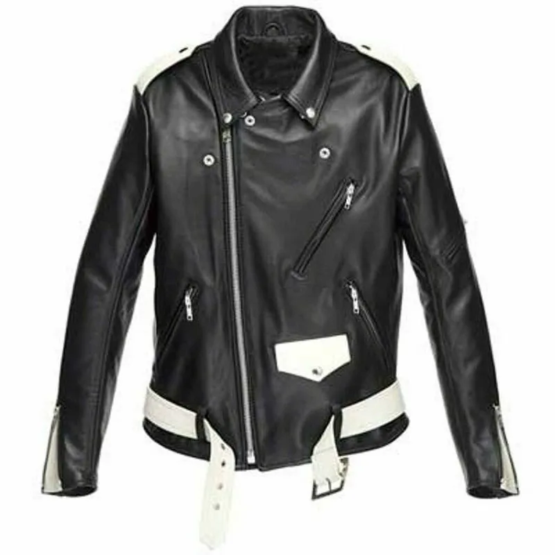 Men's Belted Black Designer Racer Genuine Lambskin 100% Handcraft Leather Jacket