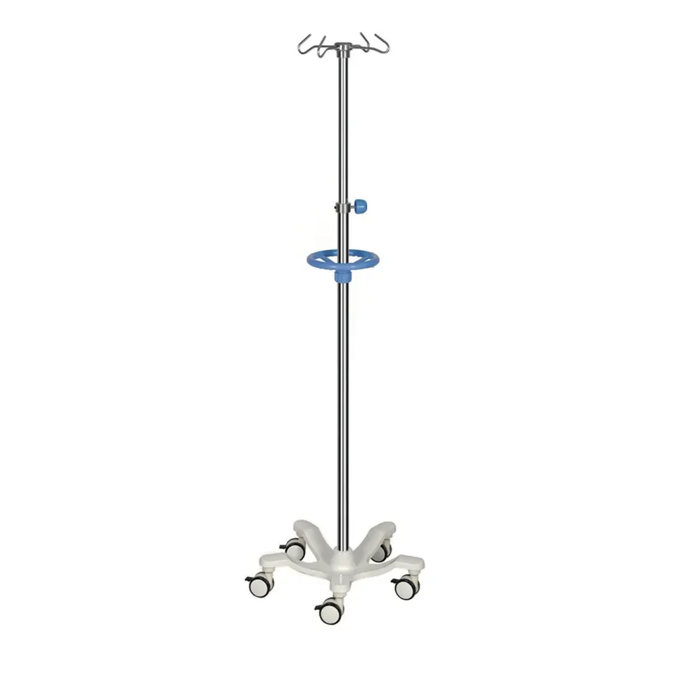 Suporte médico em aço inoxidável, Hospital IV Pole Stand, Ajustável, Conveniente