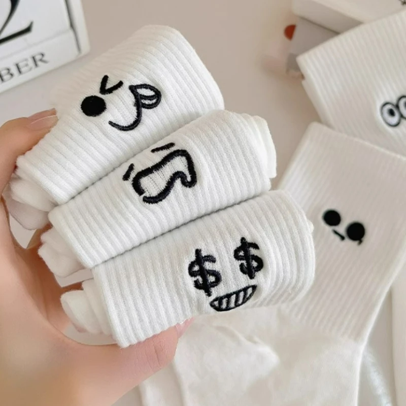 5Pairs Cool Women White Cute Funny Socks Set Fashion Cartoon Lady Autumn Winter Female Girl Kawaii Sport Short Socks for Women