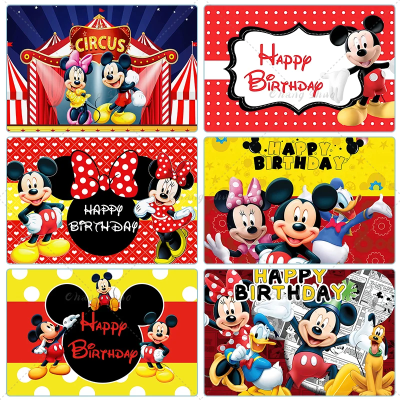 Disney Cartoon Mickey Minnie Mouse Donald Duck Happy Birthday Backgrounds Decors Vinyl Cloth Party Backdrops Baby Shower Banner