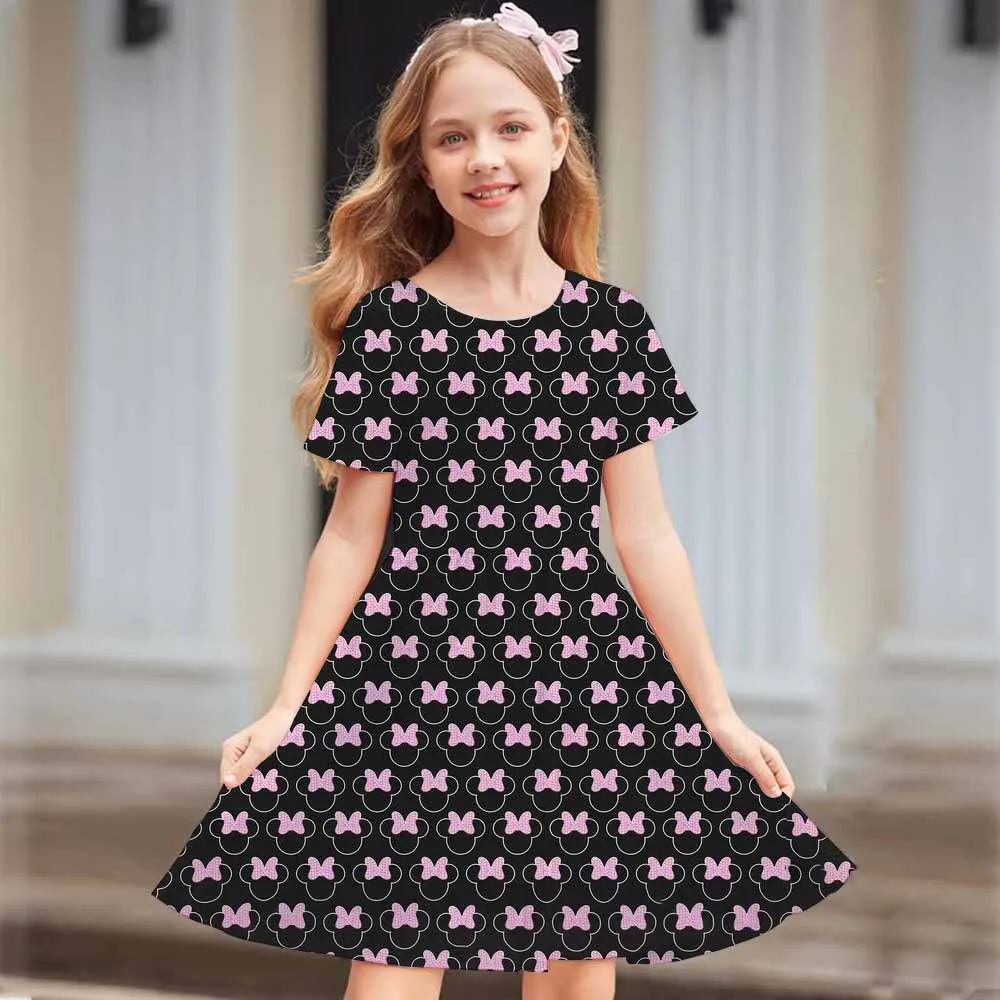 

Disney Cartoon Mickey Mouse Printed Dress Girls Summer Fashion One-piece Dress Kids Daily Casual Short Sleeve Clothing Outfit