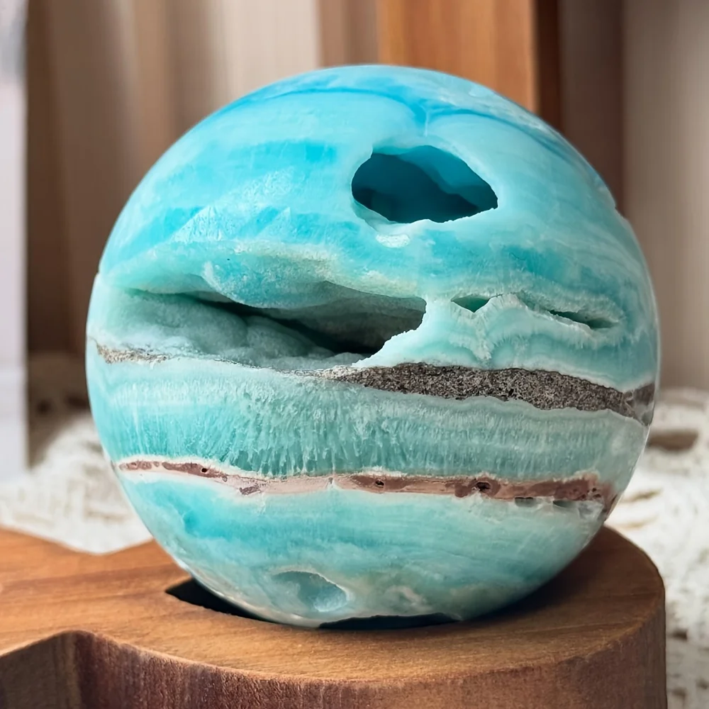 1PC Natural Hemimorphite Sphere - Bohemian Teal Blue & White Marbled Stone,Holiday Gift for Christmas, Valentine's,home Decor