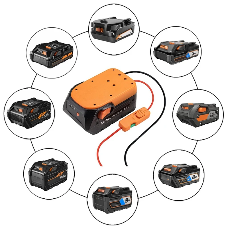 Battery Adapter For Ridgid For AEG 18V Battery With Switch Fuses & Wire Terminals Power Tool Battery Converter Kit