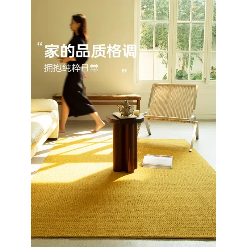 Yellow retro carpet, living room wool coffee table