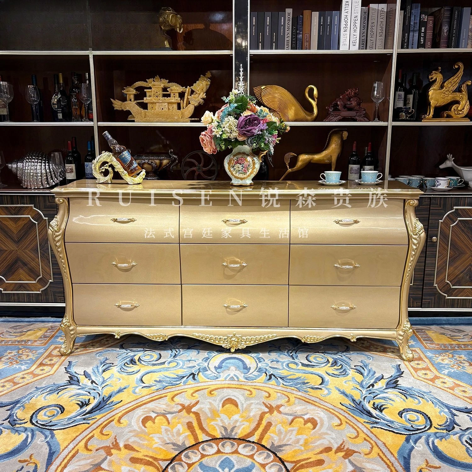 

Роскошный французский обеденный боковой шкаф из цельного дерева, европейский неоклассический входной шкаф, шкафчик для ресторана, кухонный шкаф, Cupboa