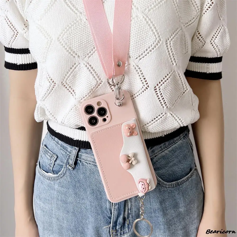 

Cute Necklace Strap Card Slot Wallet Phone Case For Huawei Nova 3 3e 4 4e 5i 5Z 6 7 8 SE Pro Y7A Y9 Prime 2019 Silicone Cover