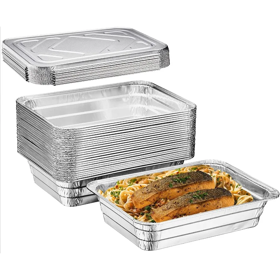 

2.25 lb Disposable Aluminum Pans with Lids 50 Count 2Portion Oblong Cookware Pans Best Use for Baking Meal Preparations Cooking