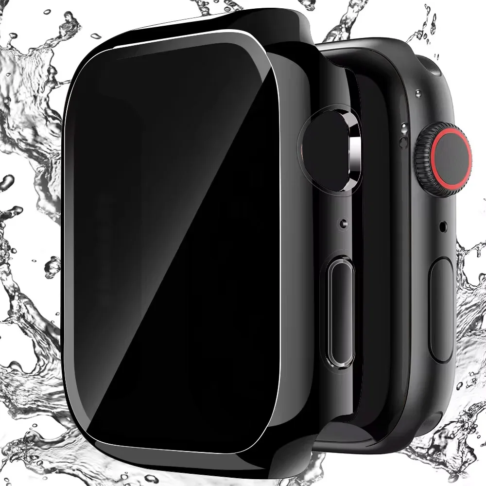 Privacy Tempered Glass Case For Apple Watch 45mm 41mm 44mm 40mm Anti-Peeping Screen Protector Cover For iWatch 9 8 7 6 5 4 SE