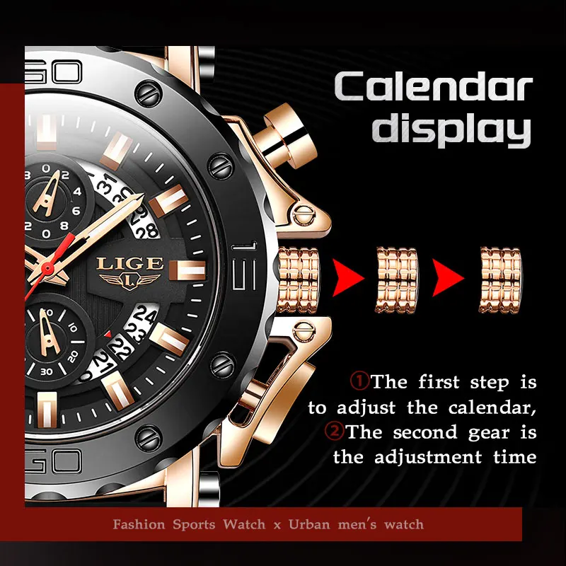 Reloj LIGE 2025 para hombre, marca superior, reloj de cuarzo militar a la moda de lujo, reloj de cuarzo para hombre, cronógrafo deportivo resistente al agua con gel de sílice, reloj Masculino