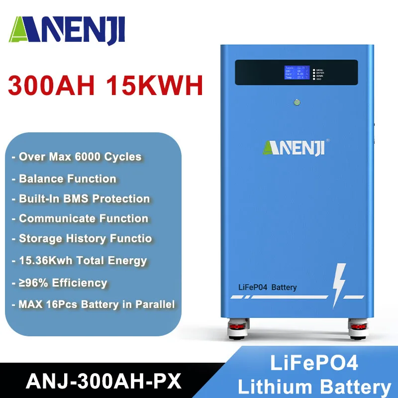 

51.2V 300AH Solar LiFePO4 Battery Over 6000 cycles Built-in BMS protection Communication function 15.36KWh Parallel efficiency