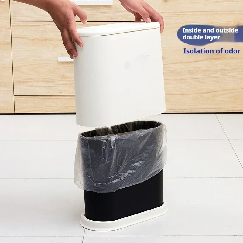 Clamped Trash Can Press Storage Barrel Plastic Home Office Garbage Classification Collector Kitchen Deodorant Home Supplies