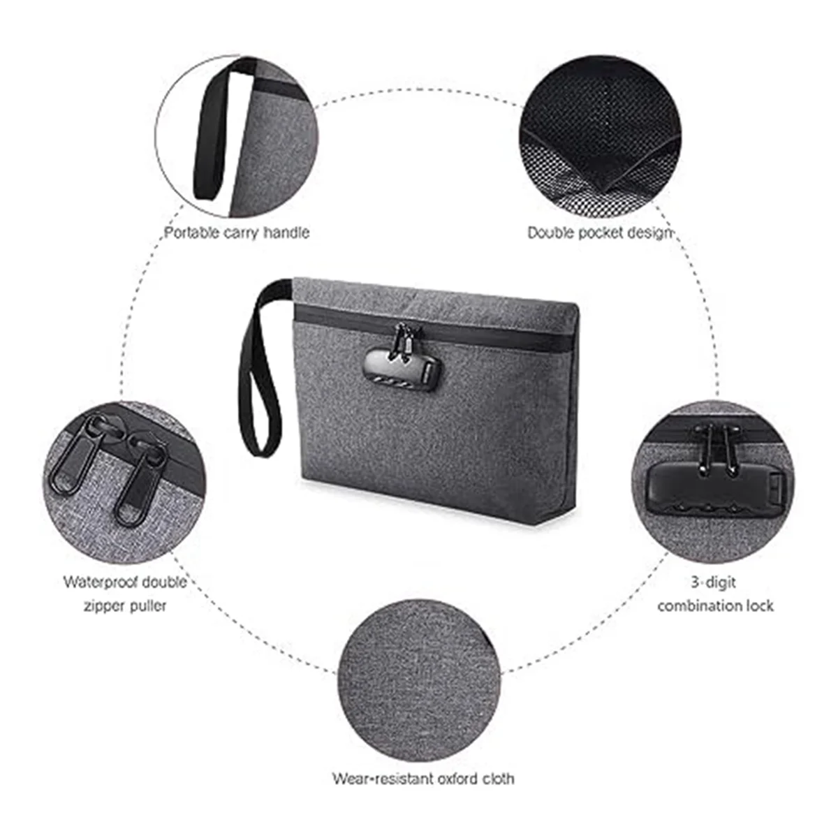 

N09R Money Bag with Lock, Lockable Cash Bag, Waterproof Bank Bag with Zipper and Lock for Cash, Cell Phone A