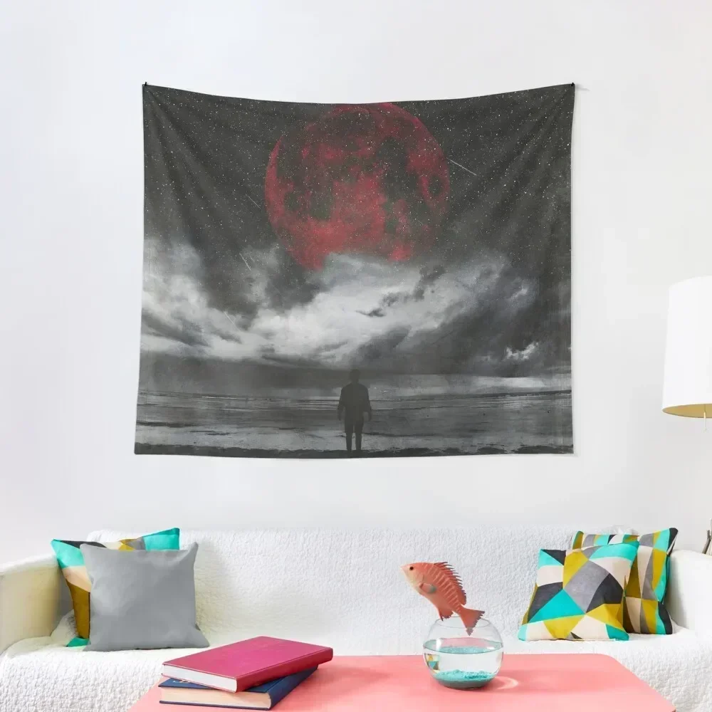 retreat - surreal seascape with red moon Tapestry Outdoor Decoration Aesthetic Decoration Tapestry