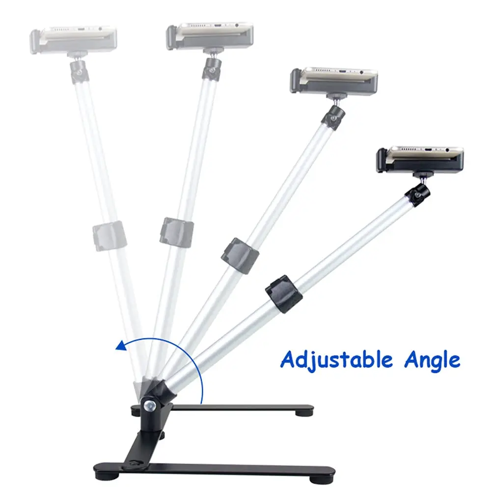 Adjustable Overhead Webcam Stand with Cellphone Holder Phone Mount Table Top Online Teaching for Live Streaming