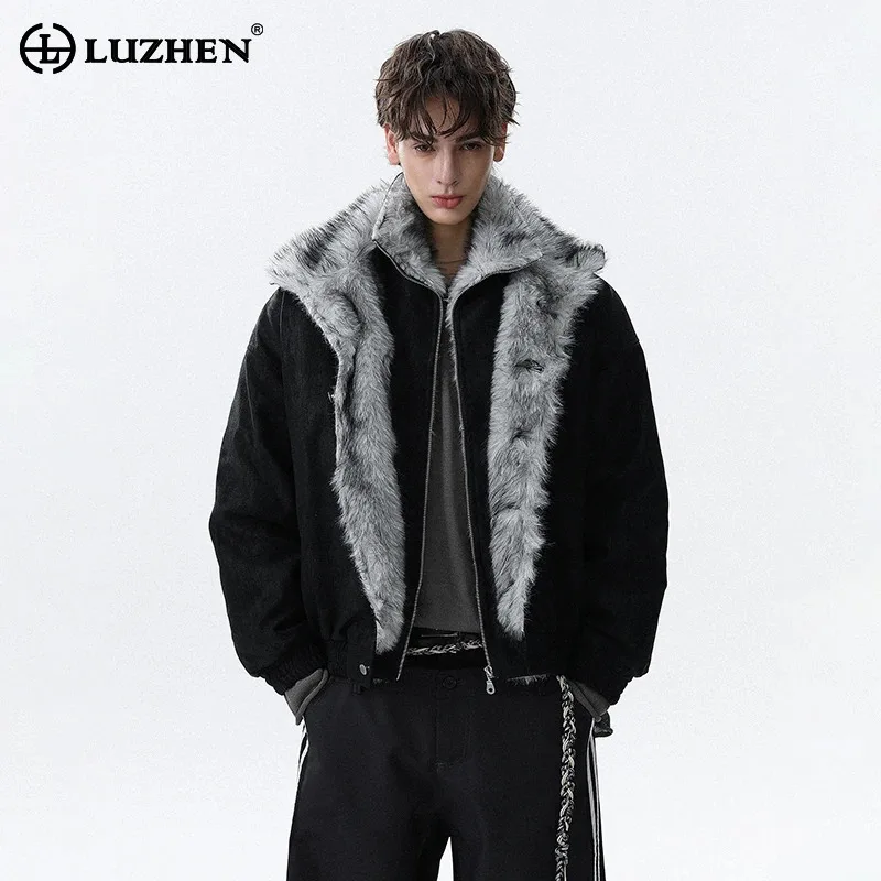 

LUZHEN 2025 Winter New Fashion Double Layer Thickened Warm Fur Liner Padded Coat Men's Original Handsome Stand Neck Parka JY5062