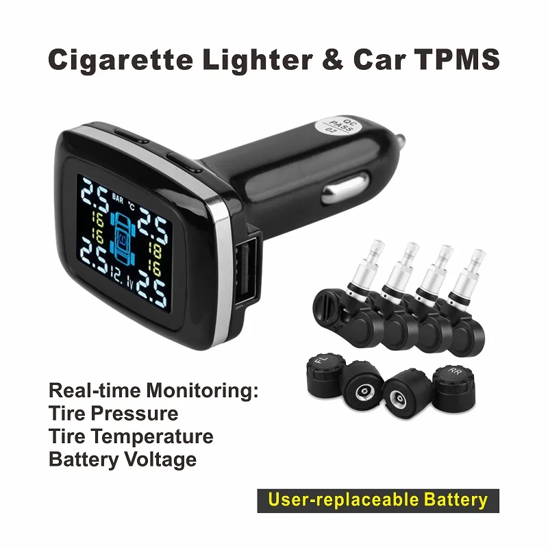 

External Built-in Mini Cigarette Lighter Automotive Wireless Tire Pressure Monitoring System Car TPMS Temperature Detection