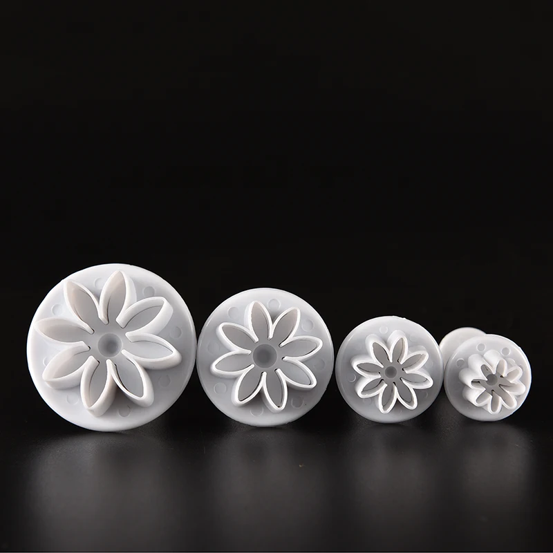 4 unids/set Margarita flor galleta girasol cortador de émbolo molde de pastel de silicona herramienta para pastel de Fondant decoración de pasteles herramientas de cocina