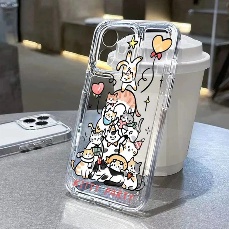 

New Funda transparente con dibujos de gatos para iPhone, carcasa para iPhone 14 Pro Max 12 13 11 Pro XS, XR, X, 7, 8 15 14 Plus