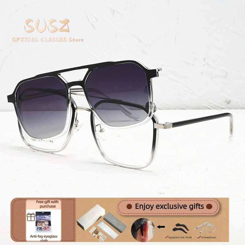 SUSZ Comfortable Square Magnet Clip  Polarized Sunglasses Women Optical Anti Blue Ray Myopia Progressive Prescription Eyeglasses