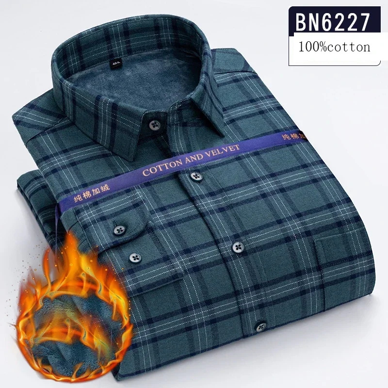 New in shirt 100%cotton over size 8XLLong Sleeve Warm shirts for men Winter Plush thicken striped plaid tops comfortable clothes