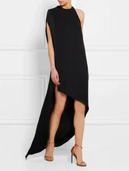 UOOZEE Summer One-shoulder High-low Black Long Dress Women Fashion Asymmetric Solid Color Split-side Party Evening Dresses