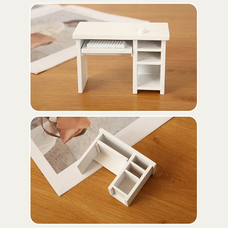 1 مجموعة دمية خشبية مكتب الكمبيوتر الماوس لوحة المفاتيح مجموعة دمية دراسة زخرفة الأثاث المشهد الصغير البناء الدعائم #5