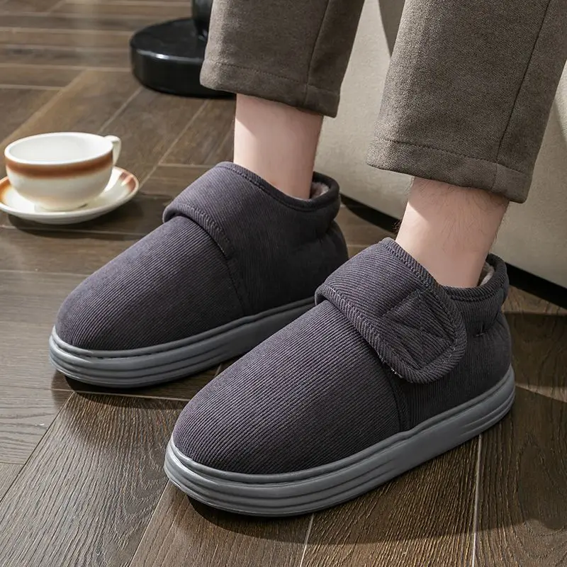 Plus Size Men's Winter Indoor Furry Slippers Non Slip Thermal Cotton Shoes for Home Warmth Comfort Shoes for Men