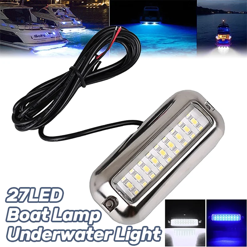 27led-ボート水中トランサムランプステンレス鋼海洋航行灯超高輝度青白-ip68-防水ヨット用