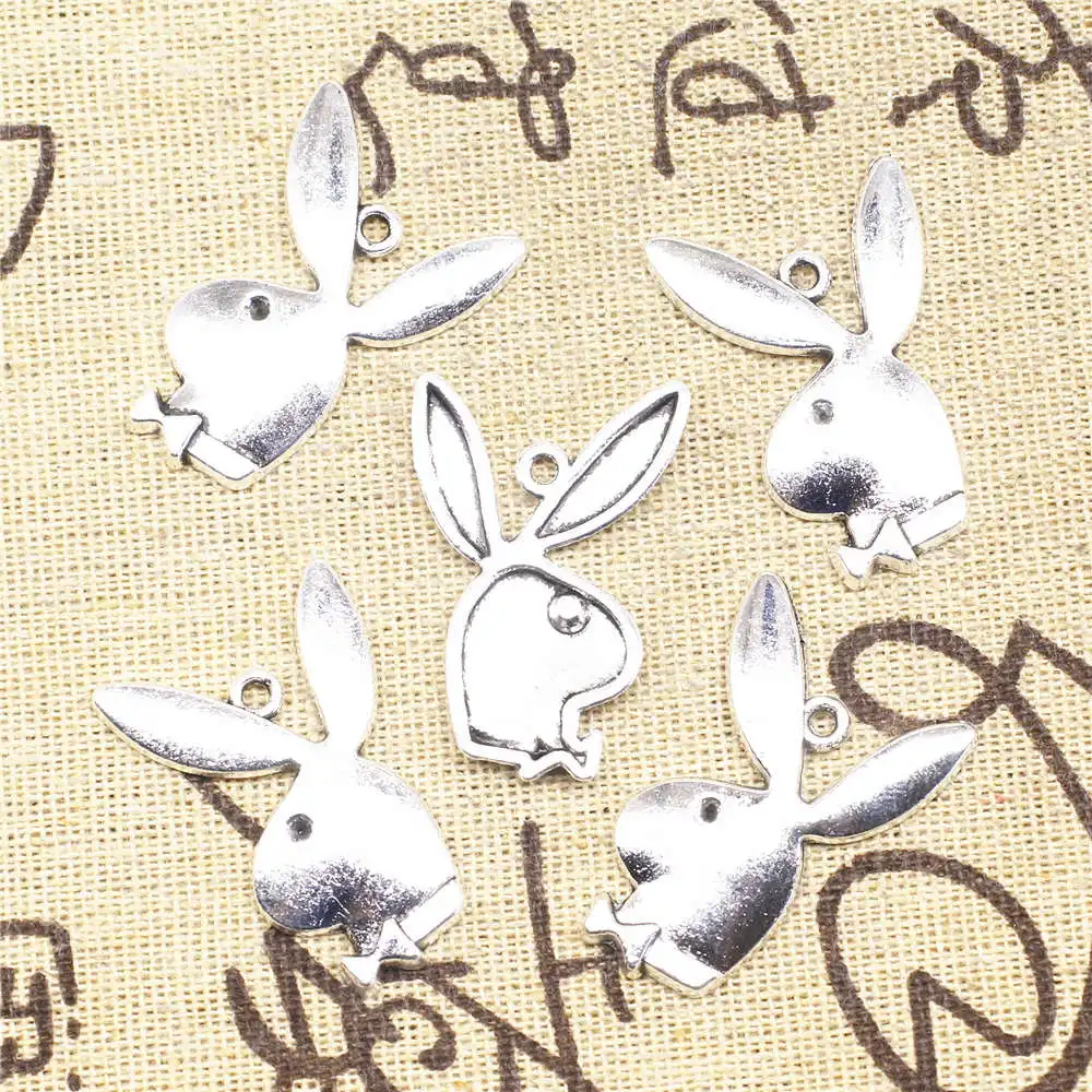 5pcs Antique Silver Color 22x32mm Rabbit Charms Handmade Jewerly Diy